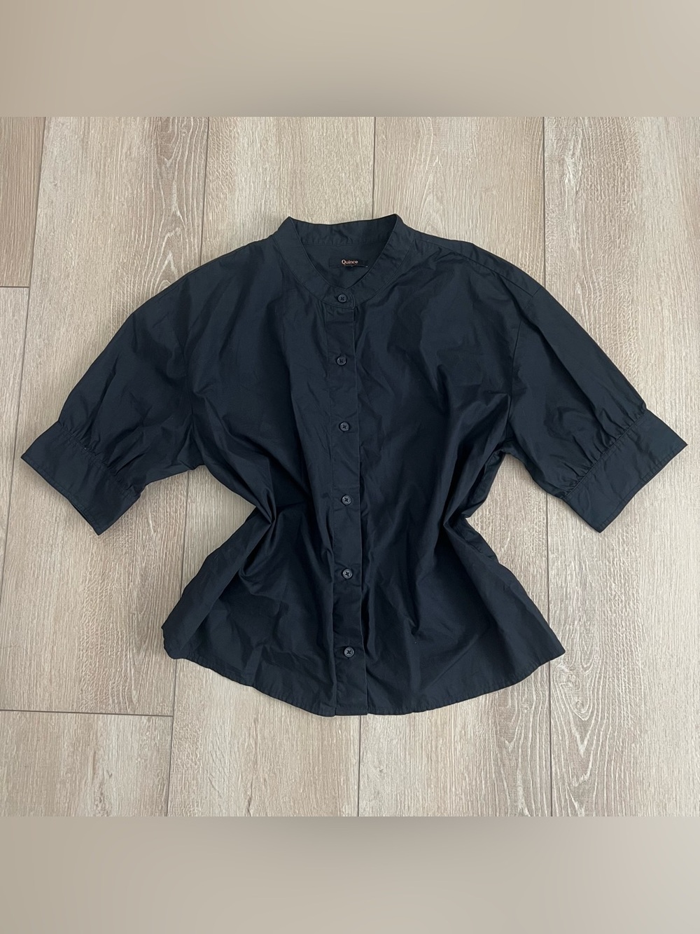 Quince Poplin Puff Sleeves Black Button Down Organic Cotton Women’s L